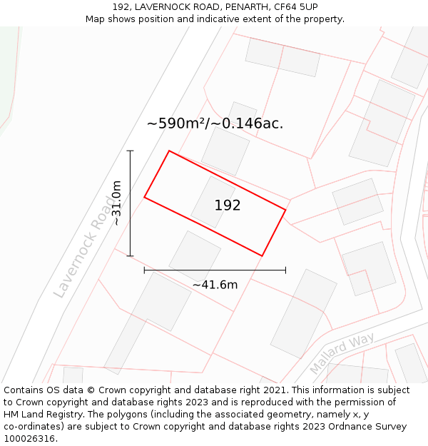 192, LAVERNOCK ROAD, PENARTH, CF64 5UP: Plot and title map