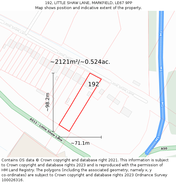 192, LITTLE SHAW LANE, MARKFIELD, LE67 9PP: Plot and title map