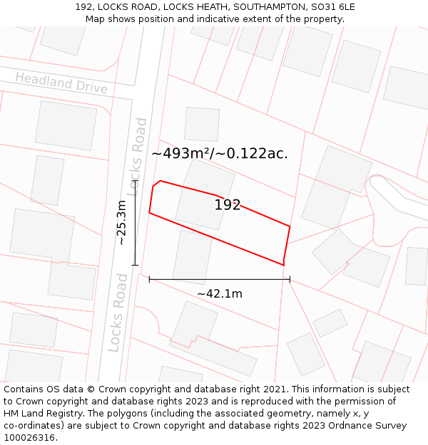 192, LOCKS ROAD, LOCKS HEATH, SOUTHAMPTON, SO31 6LE: Plot and title map