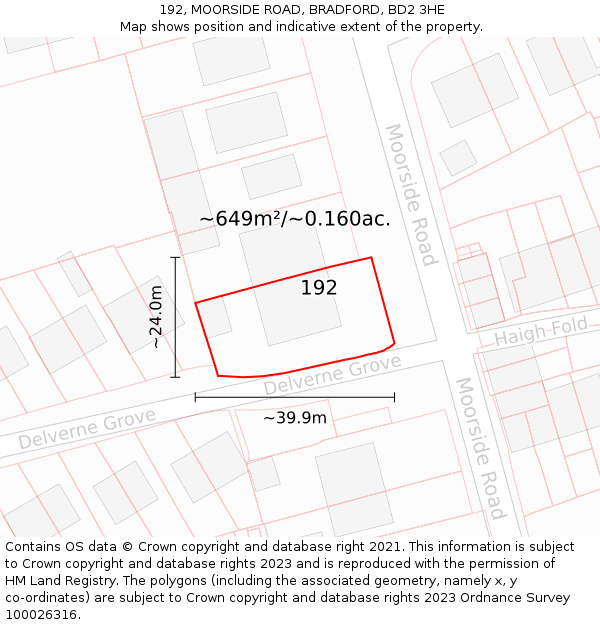 192, MOORSIDE ROAD, BRADFORD, BD2 3HE: Plot and title map