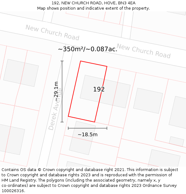 192, NEW CHURCH ROAD, HOVE, BN3 4EA: Plot and title map