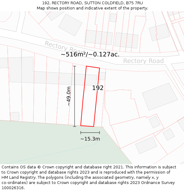 192, RECTORY ROAD, SUTTON COLDFIELD, B75 7RU: Plot and title map