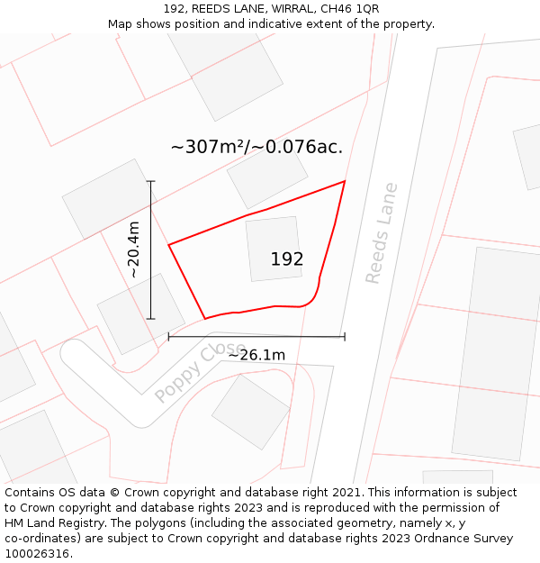 192, REEDS LANE, WIRRAL, CH46 1QR: Plot and title map