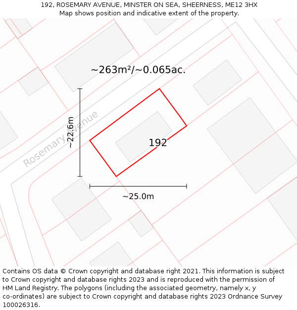 192, ROSEMARY AVENUE, MINSTER ON SEA, SHEERNESS, ME12 3HX: Plot and title map