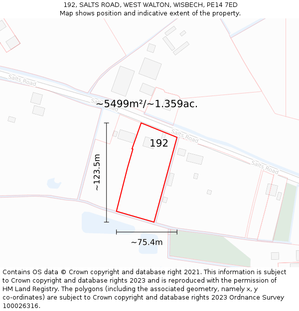 192, SALTS ROAD, WEST WALTON, WISBECH, PE14 7ED: Plot and title map