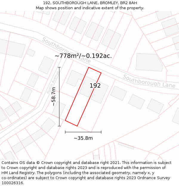 192, SOUTHBOROUGH LANE, BROMLEY, BR2 8AH: Plot and title map