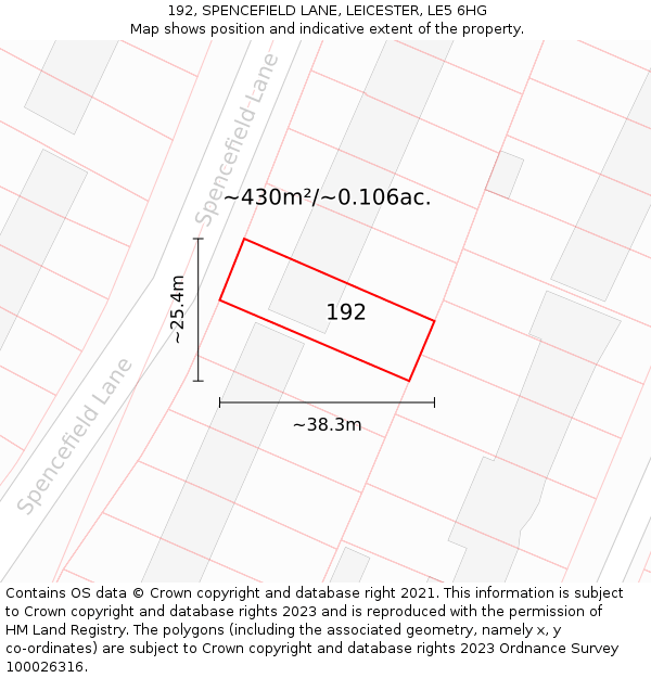 192, SPENCEFIELD LANE, LEICESTER, LE5 6HG: Plot and title map