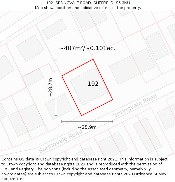 192, SPRINGVALE ROAD, SHEFFIELD, S6 3NU: Plot and title map