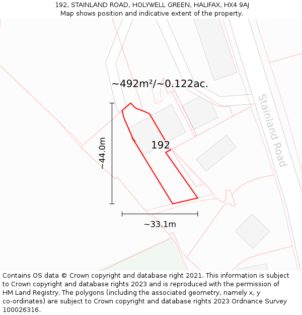 192, STAINLAND ROAD, HOLYWELL GREEN, HALIFAX, HX4 9AJ: Plot and title map