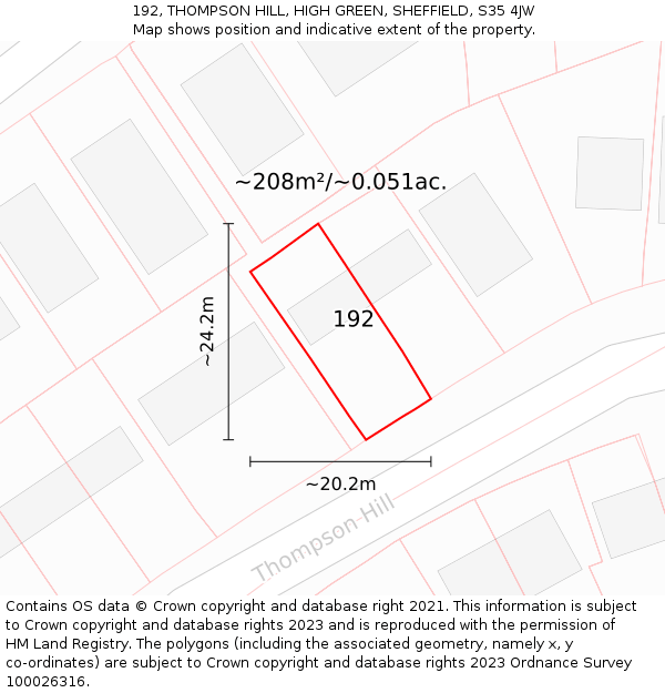 192, THOMPSON HILL, HIGH GREEN, SHEFFIELD, S35 4JW: Plot and title map