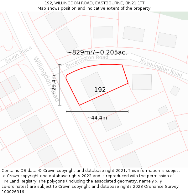 192, WILLINGDON ROAD, EASTBOURNE, BN21 1TT: Plot and title map