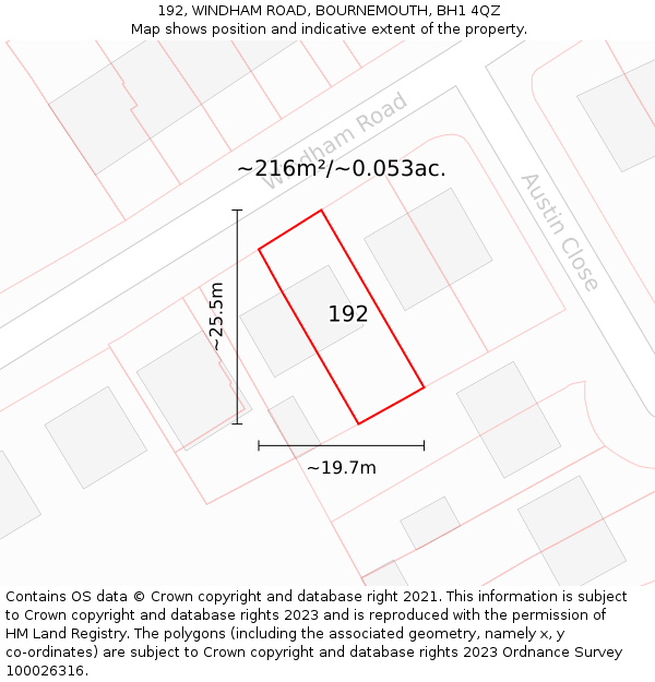 192, WINDHAM ROAD, BOURNEMOUTH, BH1 4QZ: Plot and title map