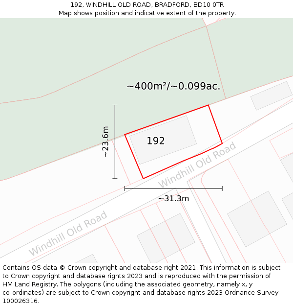 192, WINDHILL OLD ROAD, BRADFORD, BD10 0TR: Plot and title map