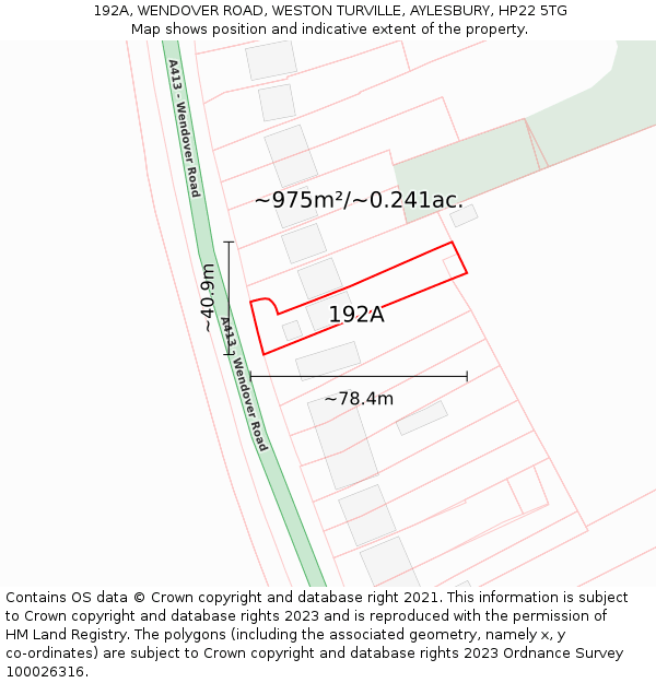 192A, WENDOVER ROAD, WESTON TURVILLE, AYLESBURY, HP22 5TG: Plot and title map