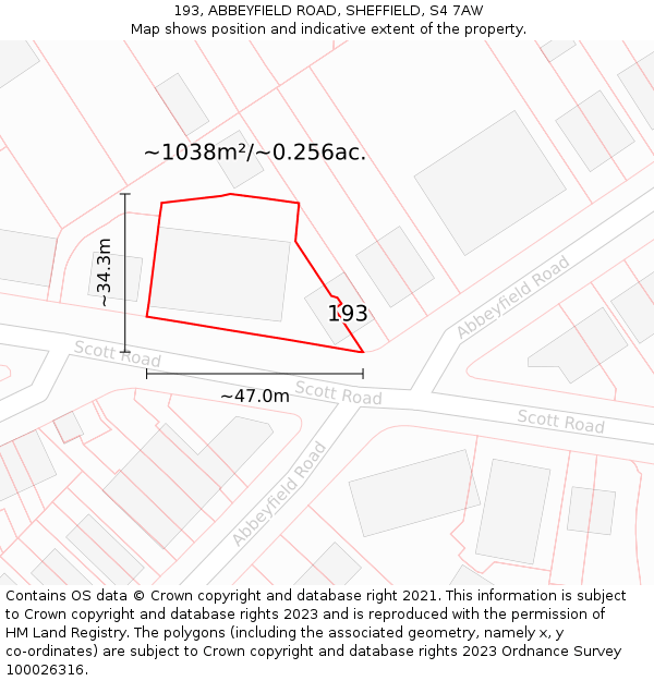 193, ABBEYFIELD ROAD, SHEFFIELD, S4 7AW: Plot and title map