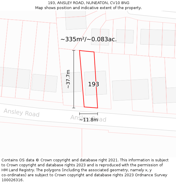 193, ANSLEY ROAD, NUNEATON, CV10 8NG: Plot and title map