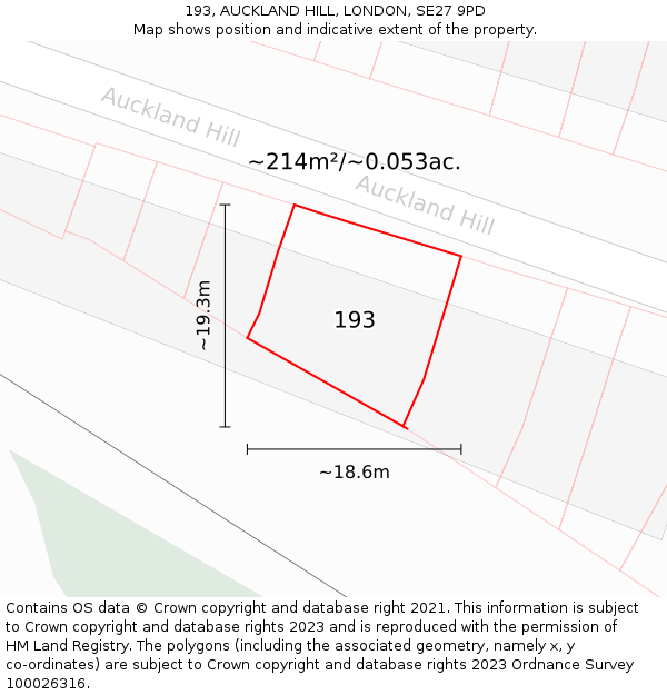 193, AUCKLAND HILL, LONDON, SE27 9PD: Plot and title map