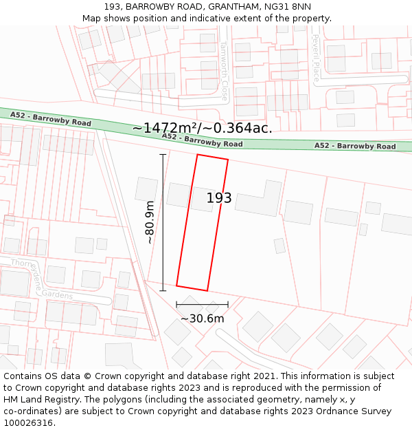 193, BARROWBY ROAD, GRANTHAM, NG31 8NN: Plot and title map