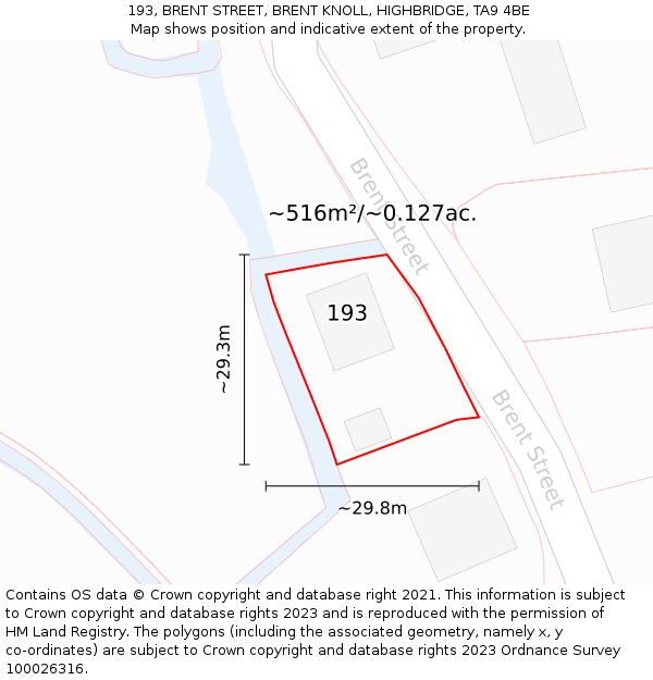 193, BRENT STREET, BRENT KNOLL, HIGHBRIDGE, TA9 4BE: Plot and title map