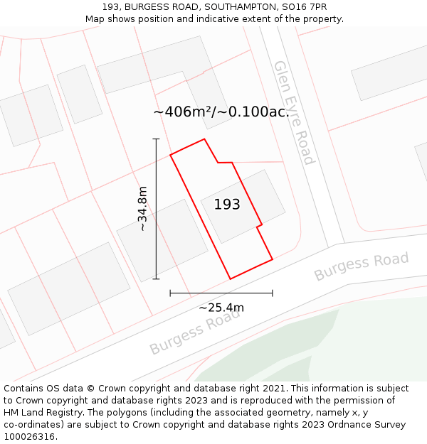 193, BURGESS ROAD, SOUTHAMPTON, SO16 7PR: Plot and title map