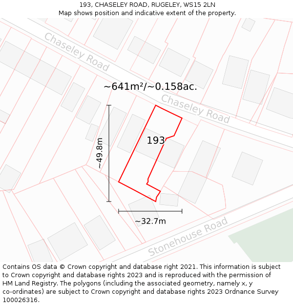 193, CHASELEY ROAD, RUGELEY, WS15 2LN: Plot and title map