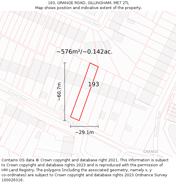 193, GRANGE ROAD, GILLINGHAM, ME7 2TL: Plot and title map