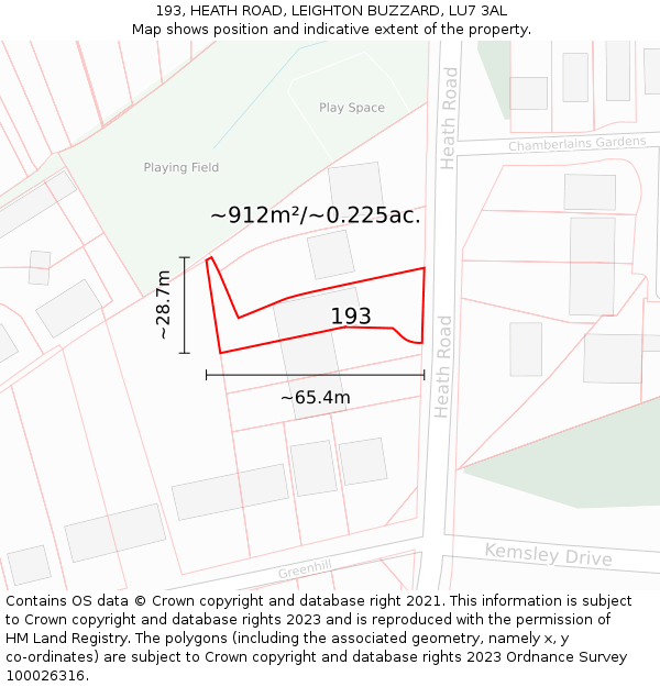 193, HEATH ROAD, LEIGHTON BUZZARD, LU7 3AL: Plot and title map