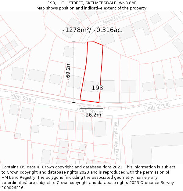 193, HIGH STREET, SKELMERSDALE, WN8 8AF: Plot and title map