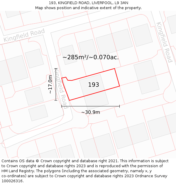 193, KINGFIELD ROAD, LIVERPOOL, L9 3AN: Plot and title map
