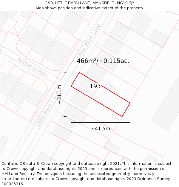 193, LITTLE BARN LANE, MANSFIELD, NG18 3JY: Plot and title map