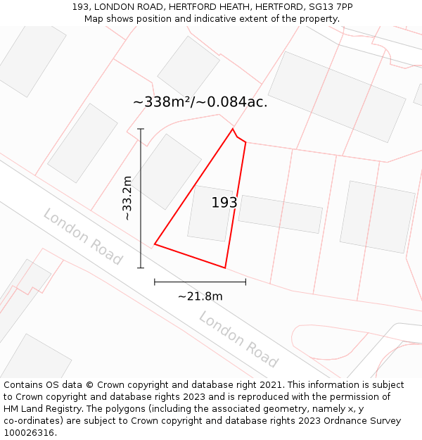 193, LONDON ROAD, HERTFORD HEATH, HERTFORD, SG13 7PP: Plot and title map