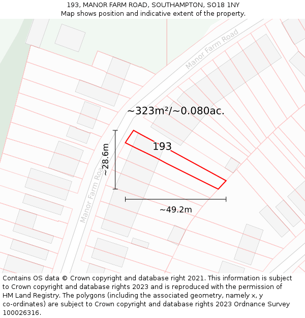 193, MANOR FARM ROAD, SOUTHAMPTON, SO18 1NY: Plot and title map