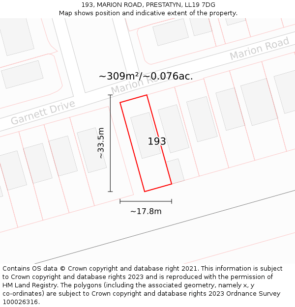 193, MARION ROAD, PRESTATYN, LL19 7DG: Plot and title map