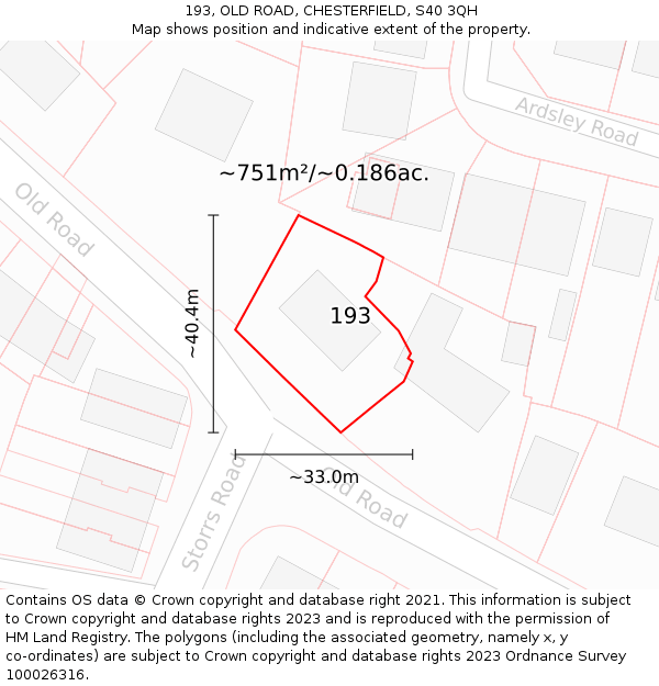 193, OLD ROAD, CHESTERFIELD, S40 3QH: Plot and title map