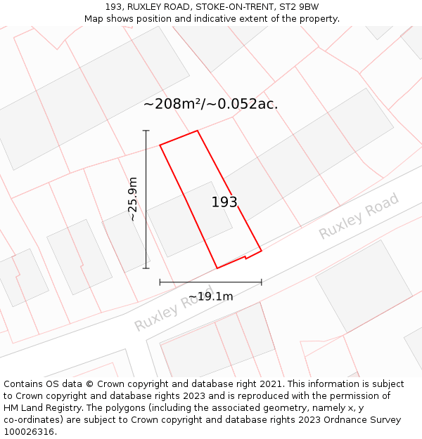 193, RUXLEY ROAD, STOKE-ON-TRENT, ST2 9BW: Plot and title map