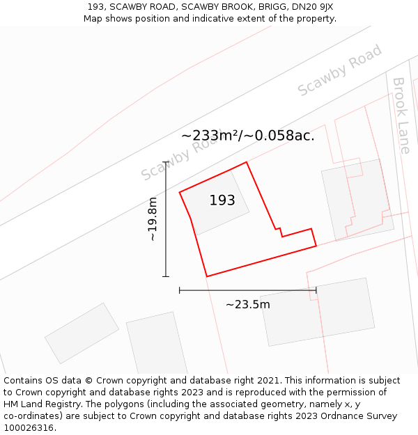 193, SCAWBY ROAD, SCAWBY BROOK, BRIGG, DN20 9JX: Plot and title map