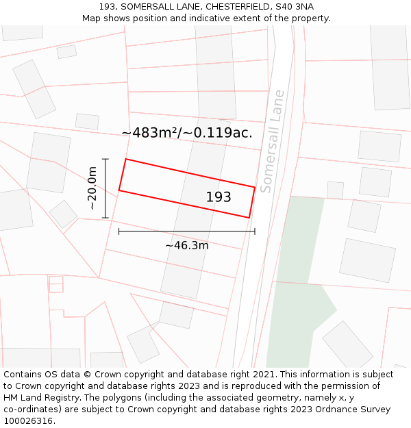 193, SOMERSALL LANE, CHESTERFIELD, S40 3NA: Plot and title map