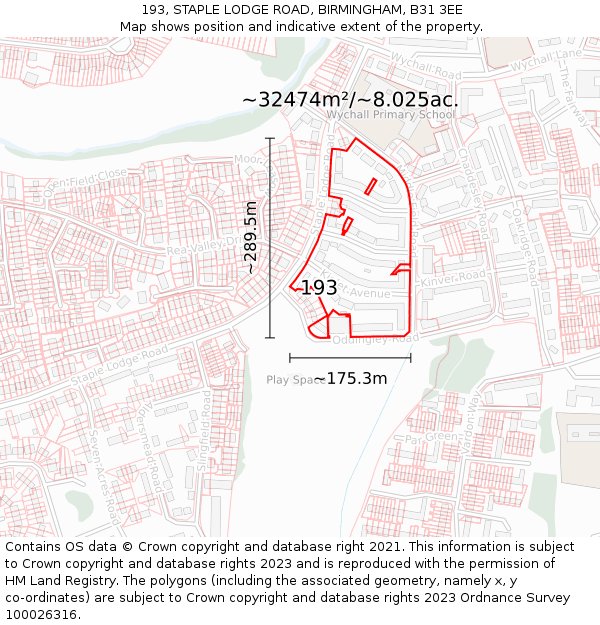 193, STAPLE LODGE ROAD, BIRMINGHAM, B31 3EE: Plot and title map