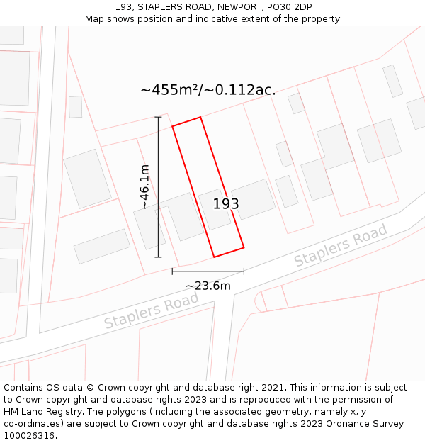 193, STAPLERS ROAD, NEWPORT, PO30 2DP: Plot and title map