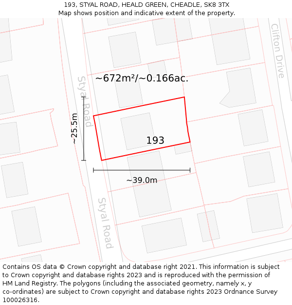 193, STYAL ROAD, HEALD GREEN, CHEADLE, SK8 3TX: Plot and title map