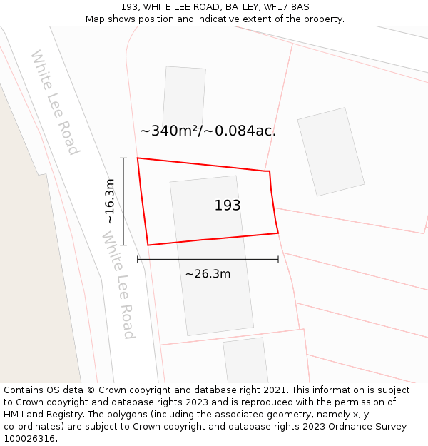 193, WHITE LEE ROAD, BATLEY, WF17 8AS: Plot and title map