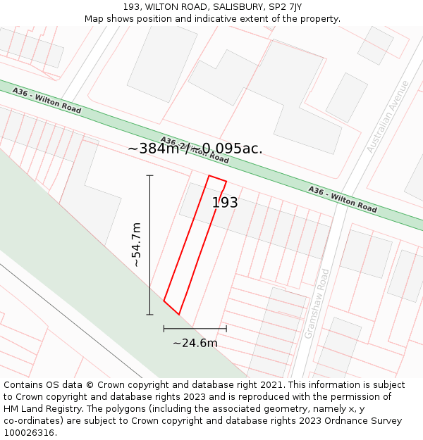 193, WILTON ROAD, SALISBURY, SP2 7JY: Plot and title map