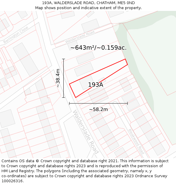 193A, WALDERSLADE ROAD, CHATHAM, ME5 0ND: Plot and title map