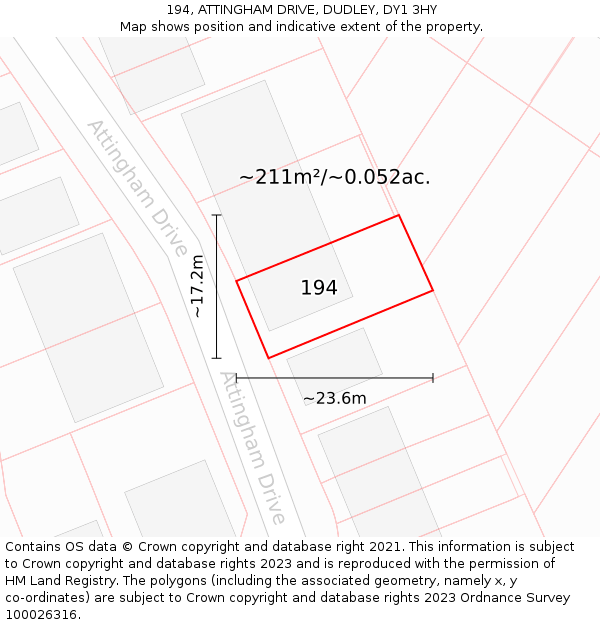 194, ATTINGHAM DRIVE, DUDLEY, DY1 3HY: Plot and title map