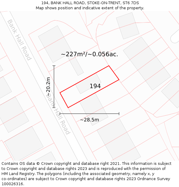 194, BANK HALL ROAD, STOKE-ON-TRENT, ST6 7DS: Plot and title map