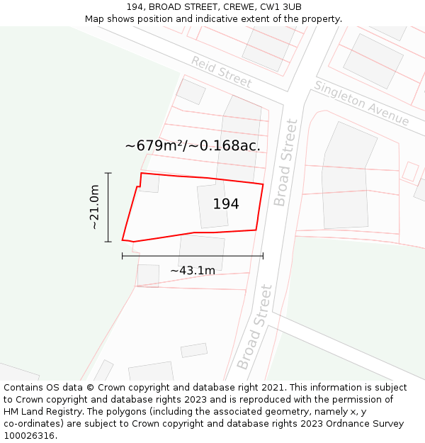 194, BROAD STREET, CREWE, CW1 3UB: Plot and title map