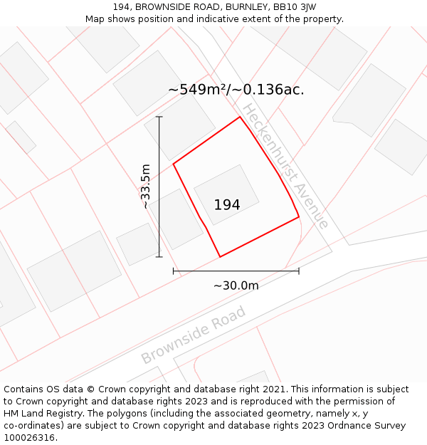 194, BROWNSIDE ROAD, BURNLEY, BB10 3JW: Plot and title map