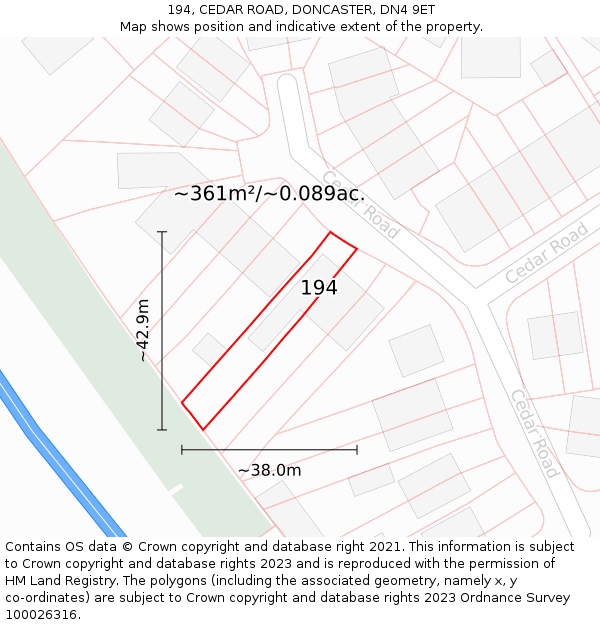 194, CEDAR ROAD, DONCASTER, DN4 9ET: Plot and title map