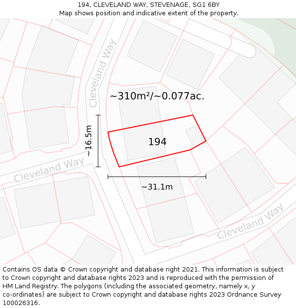 194, CLEVELAND WAY, STEVENAGE, SG1 6BY: Plot and title map