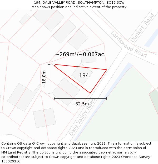 194, DALE VALLEY ROAD, SOUTHAMPTON, SO16 6QW: Plot and title map